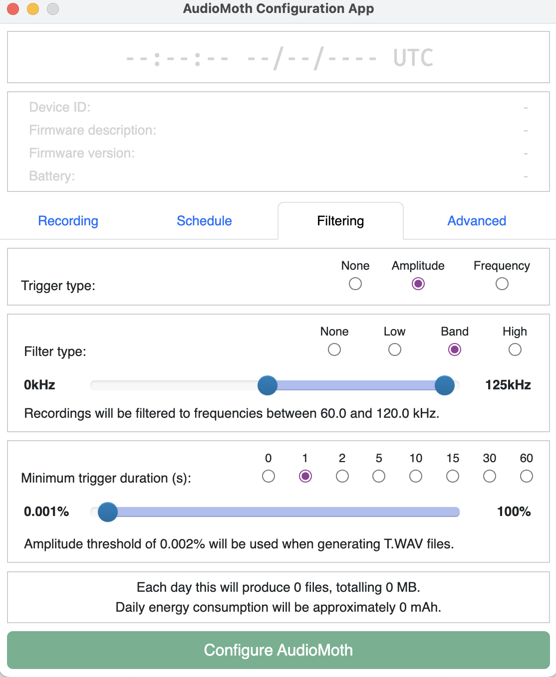 audiomoth configuration app screenshot