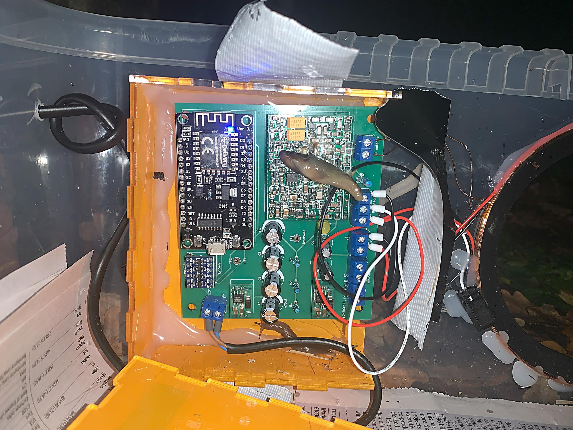 Photo 17: Early prototype destroyed by slugs. Rookie mistake while over excited trying to test unit.