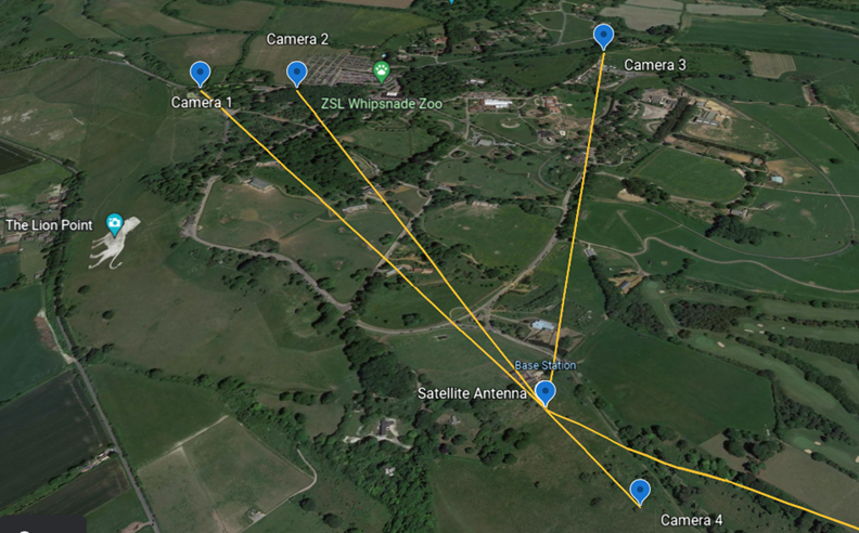 A map showing the Instant Detect 2.0 system deployment locations at Whipsnade Zoo 