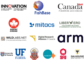 Screenshot of the FishSounds About Us page showing logos of funders and institutions associated with the project.